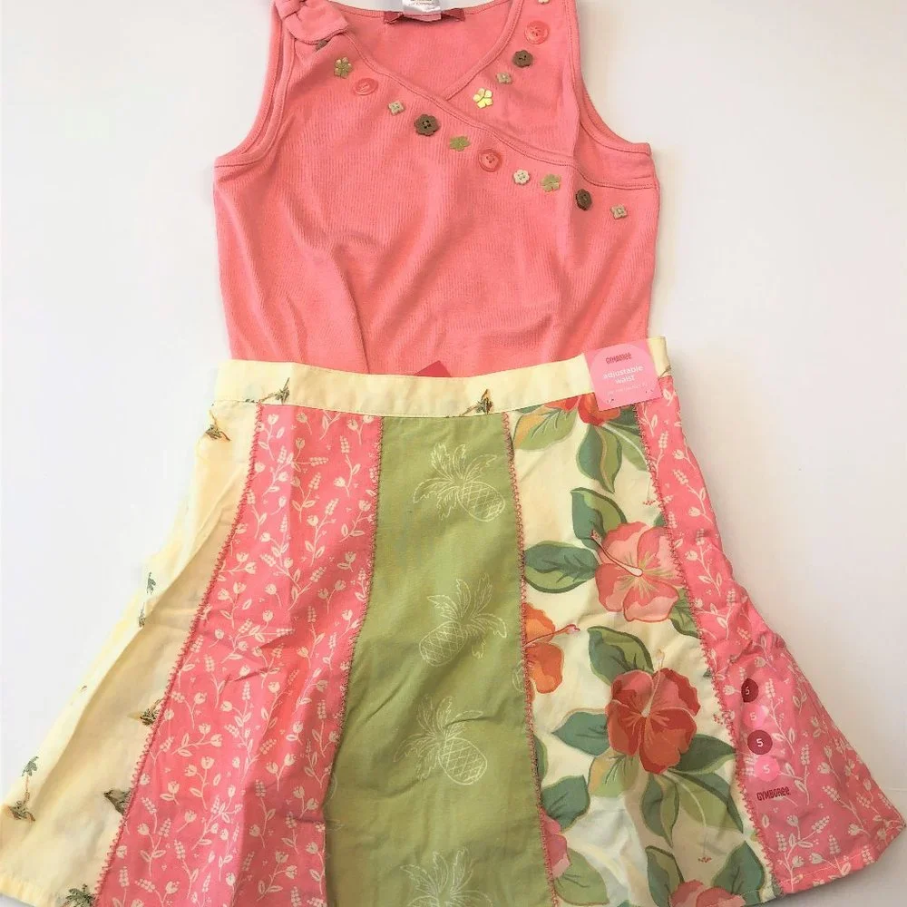 NWT Gymboree Girl Pieced Skort, Button Tank, Hair Clip & Flip-Flop 4 Pc Set 6